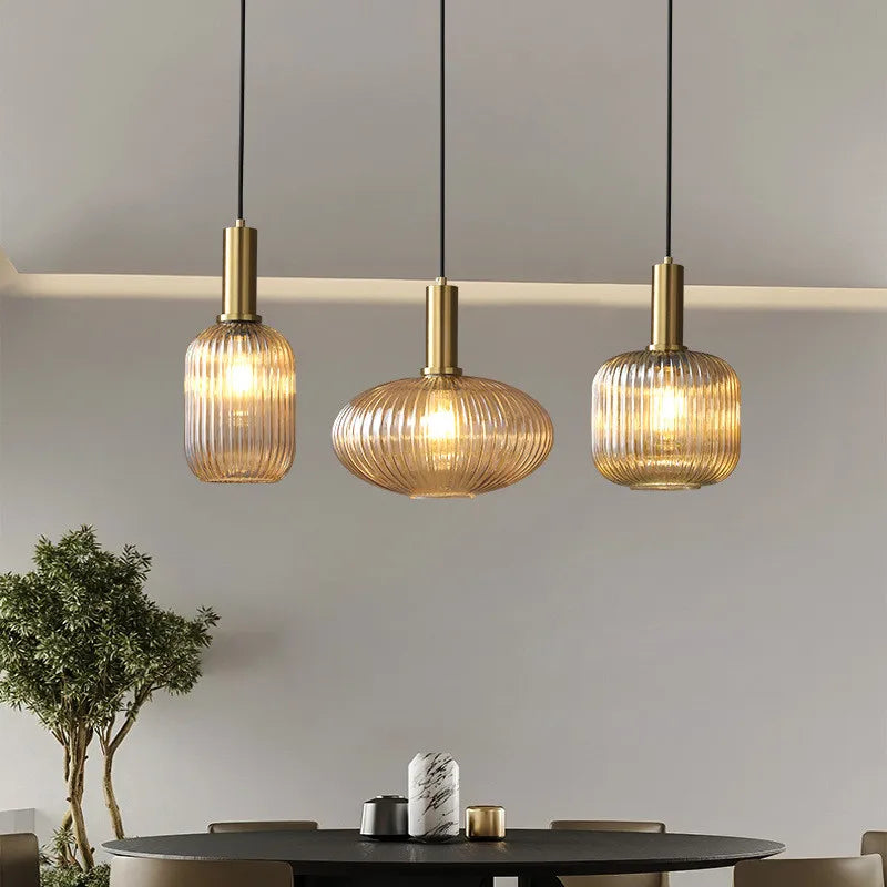 Lámpara colgante de vidrio vibrante con luz LED para salas de estar y dormitorios
