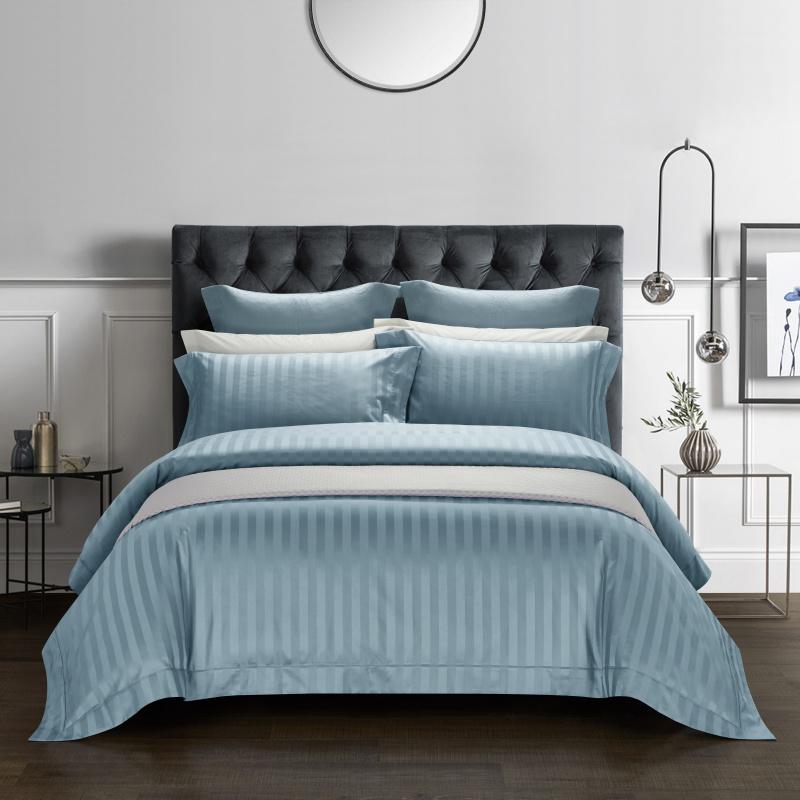 LyraSilk Bedding Set In Egyptian Cotton With Silk Stripe Accents