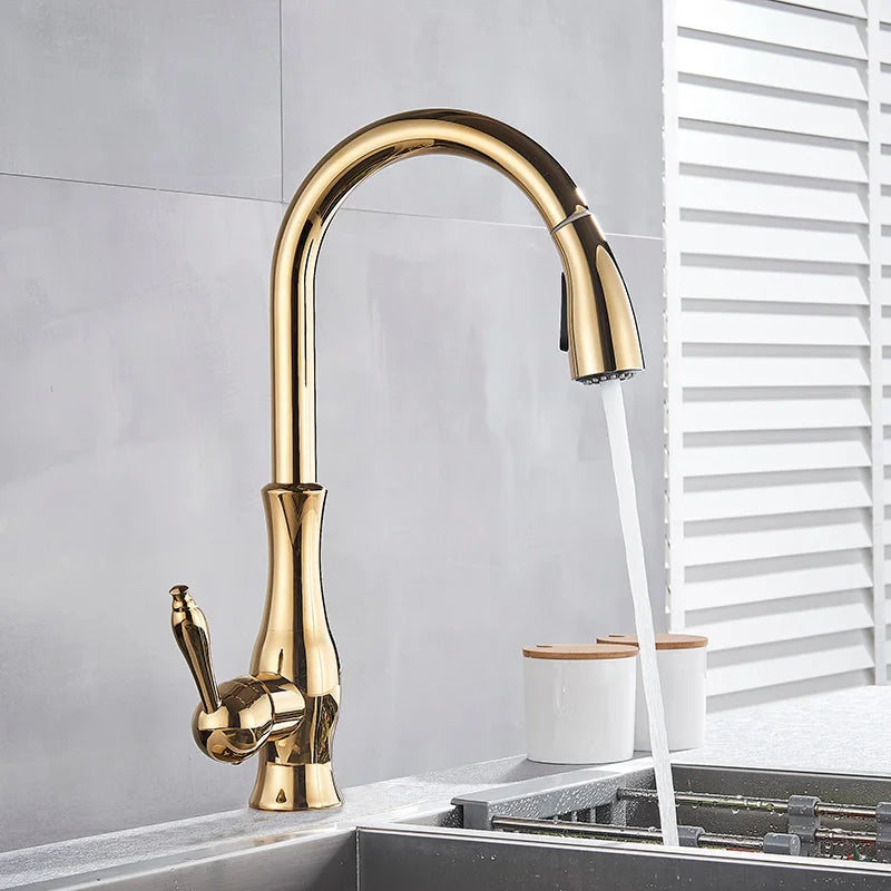 AureliaLux Gold Faucet With Swivel Spout And Pull Out Spray