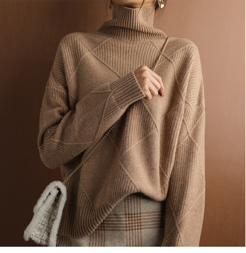 Sweter z kaszmiru Liora z golfem na codzienną luksusową garderobę