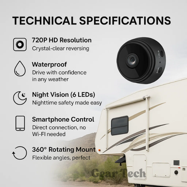 HD Wireless Reversing Camera With Night Vision For RVs, Trucks And Trailers Waterproof