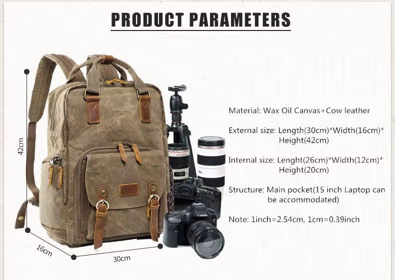 Rivelo Voyager Camera Backpack In Waxed Canvas Waterproof