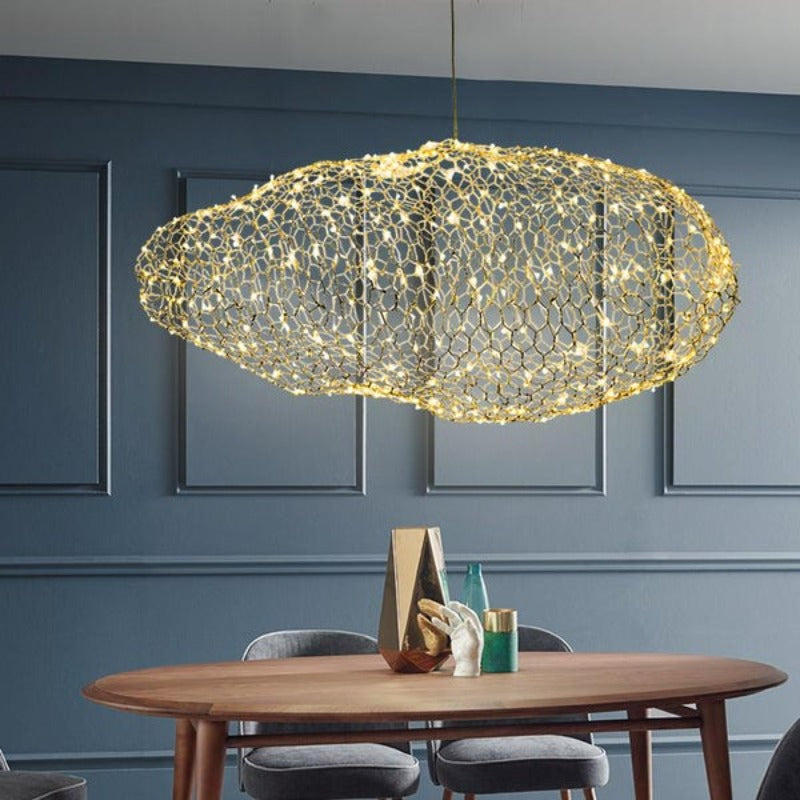 Handcrafted Iron Cloud Lamp With Starry LED Dots For Art Deco Interiors