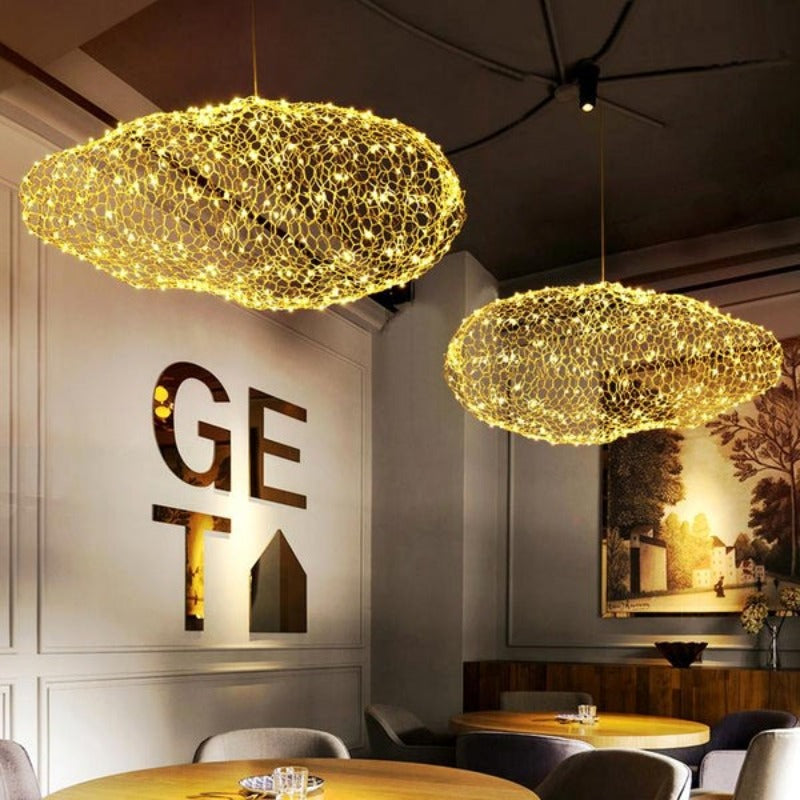 Handcrafted Iron Cloud Lamp With Starry LED Dots For Art Deco Interiors