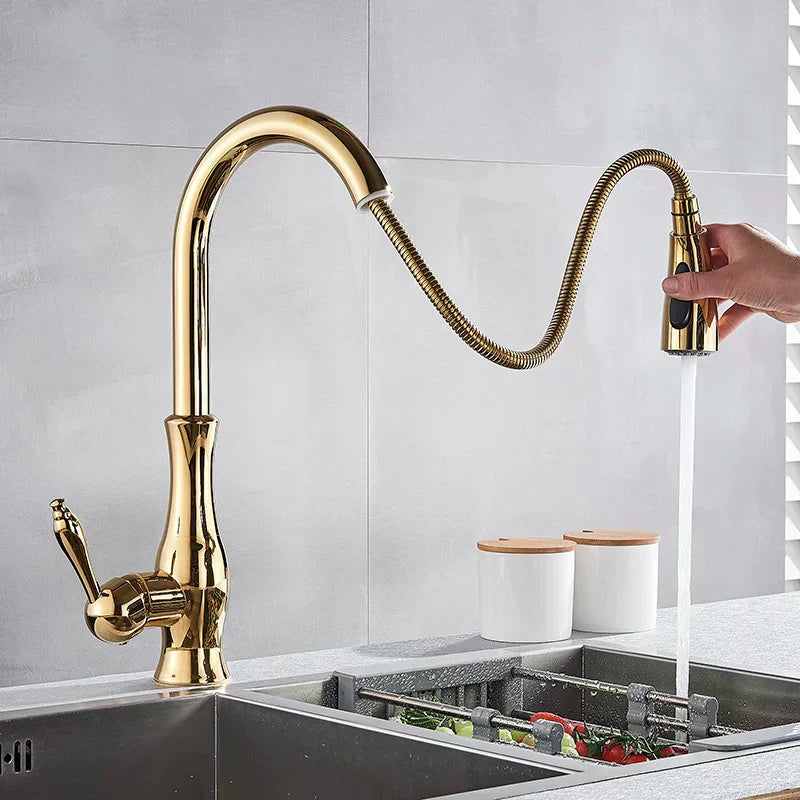 AureliaLux Gold Faucet With Swivel Spout And Pull Out Spray