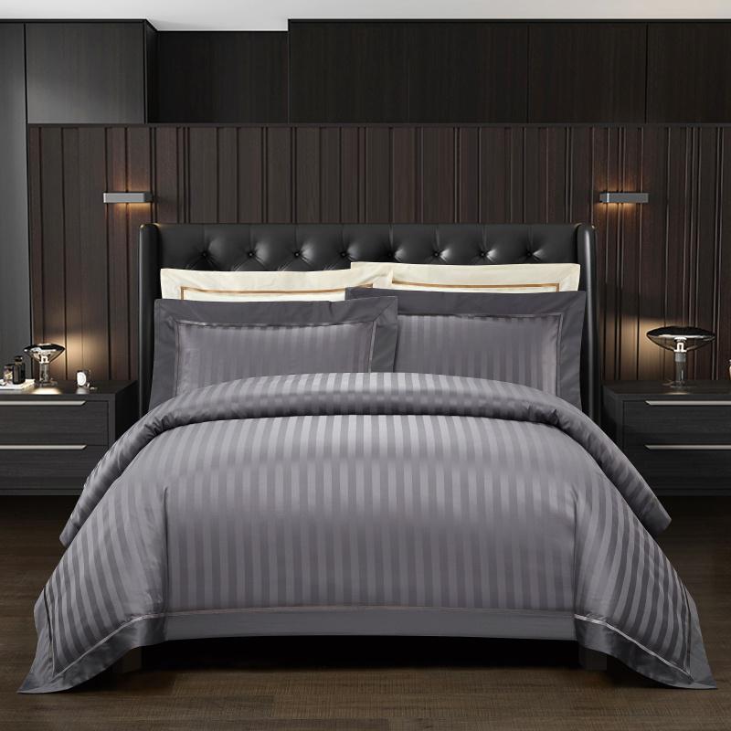 LyraSilk Bedding Set In Egyptian Cotton With Silk Stripe Accents