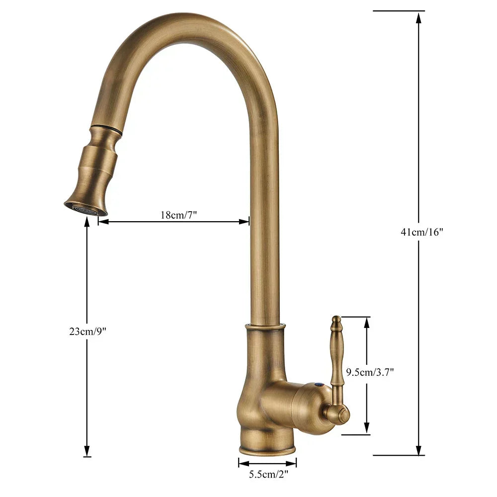 Norelle Antique Brass Swivel Faucet For Kitchen With Black Finish