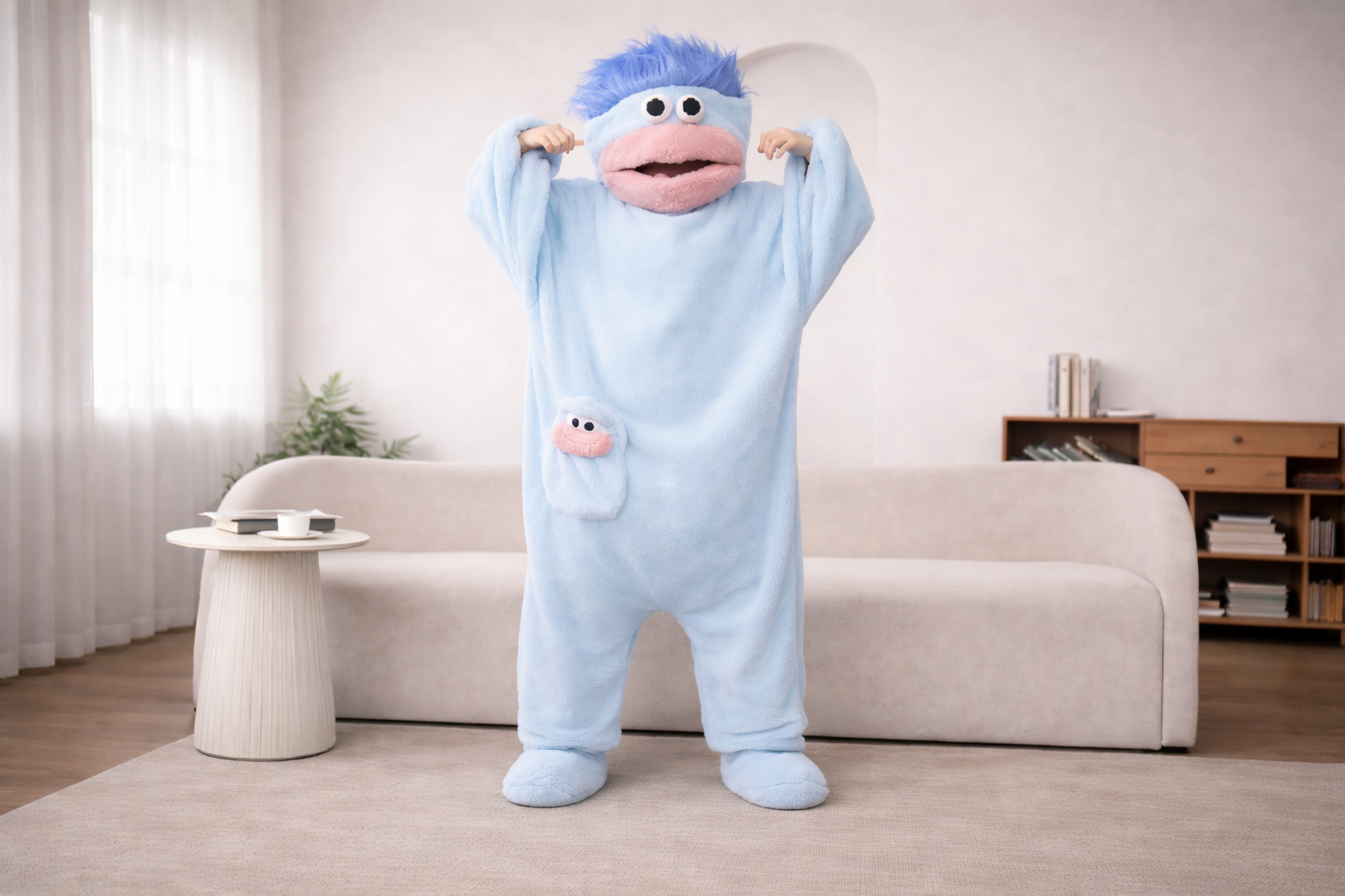 Monster Onesie Nattøjssæt med Overdimensioneret Kam og Matchende Tøfler