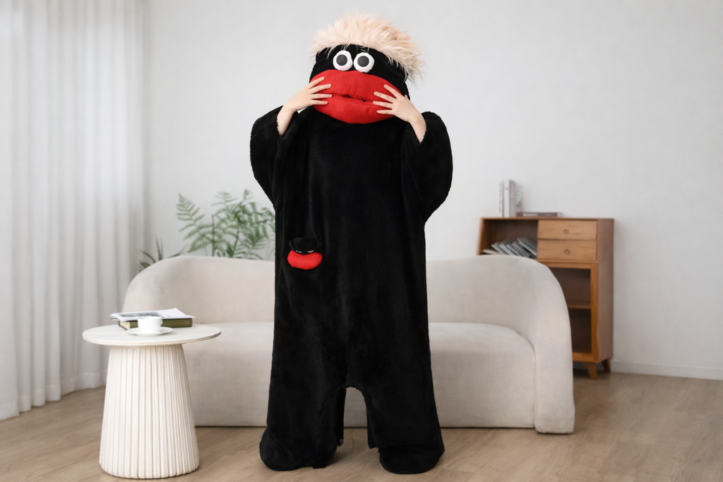 Monster Onesie Nattøjssæt med Overdimensioneret Kam og Matchende Tøfler