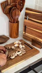 Conjunto de 9 Peças de Utensílios de Cozinha em Teca Natural