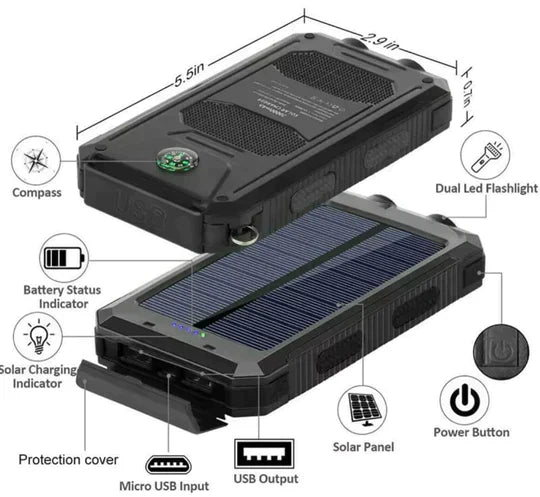 LyraCharge 30000mAh solcelle powerbank IP67 vandtæt