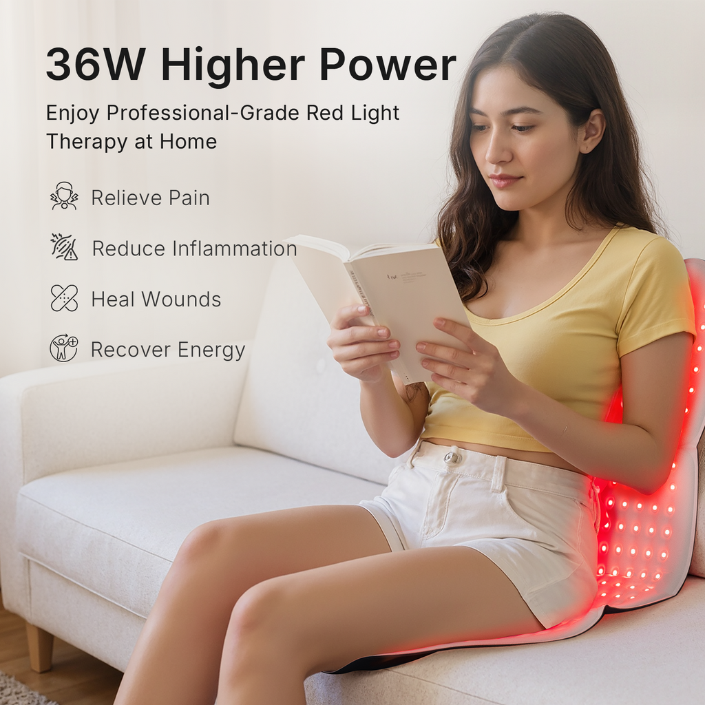 משטח טיפול באור אדום גדול – 792 נורות LED, 36W להקלה על הגב והמותניים בכל הגוף