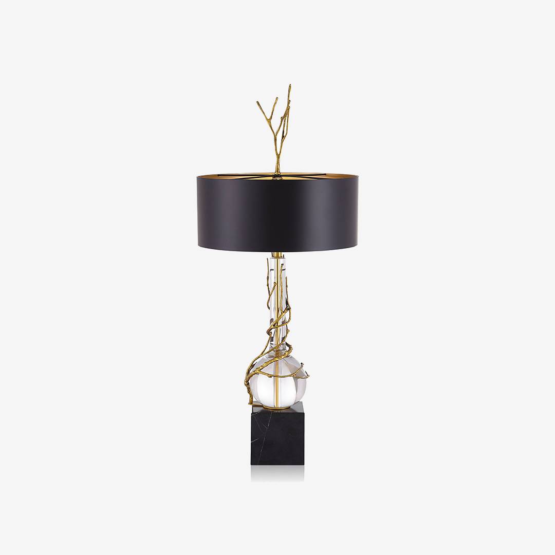 Elegant Table Lamp With Marble Base And Black Shade For Designer Lighting