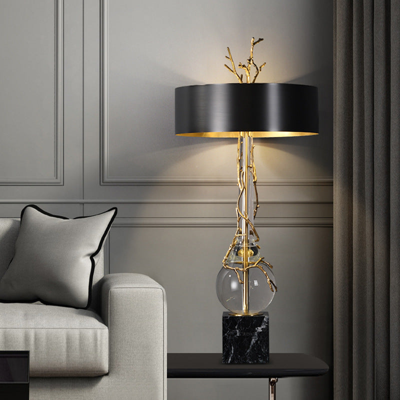 Elegant Table Lamp With Marble Base And Black Shade For Designer Lighting