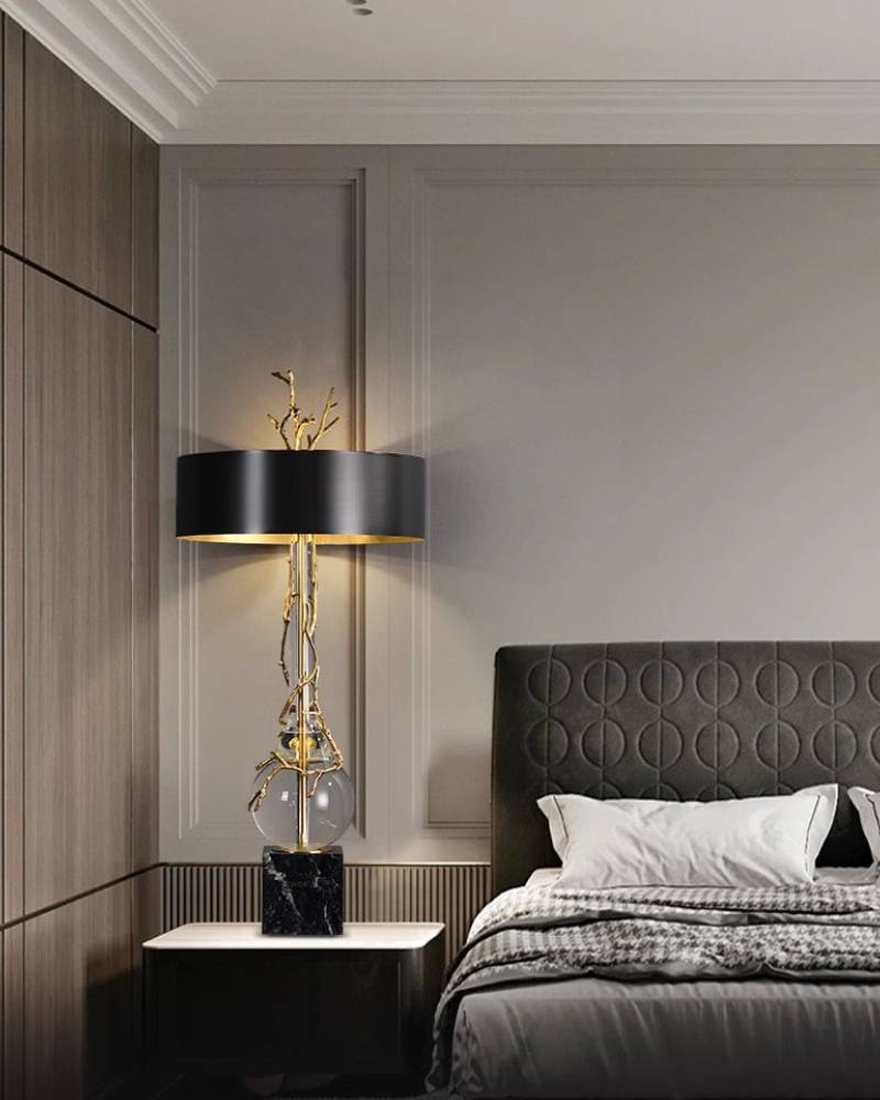 Elegant Table Lamp With Marble Base And Black Shade For Designer Lighting