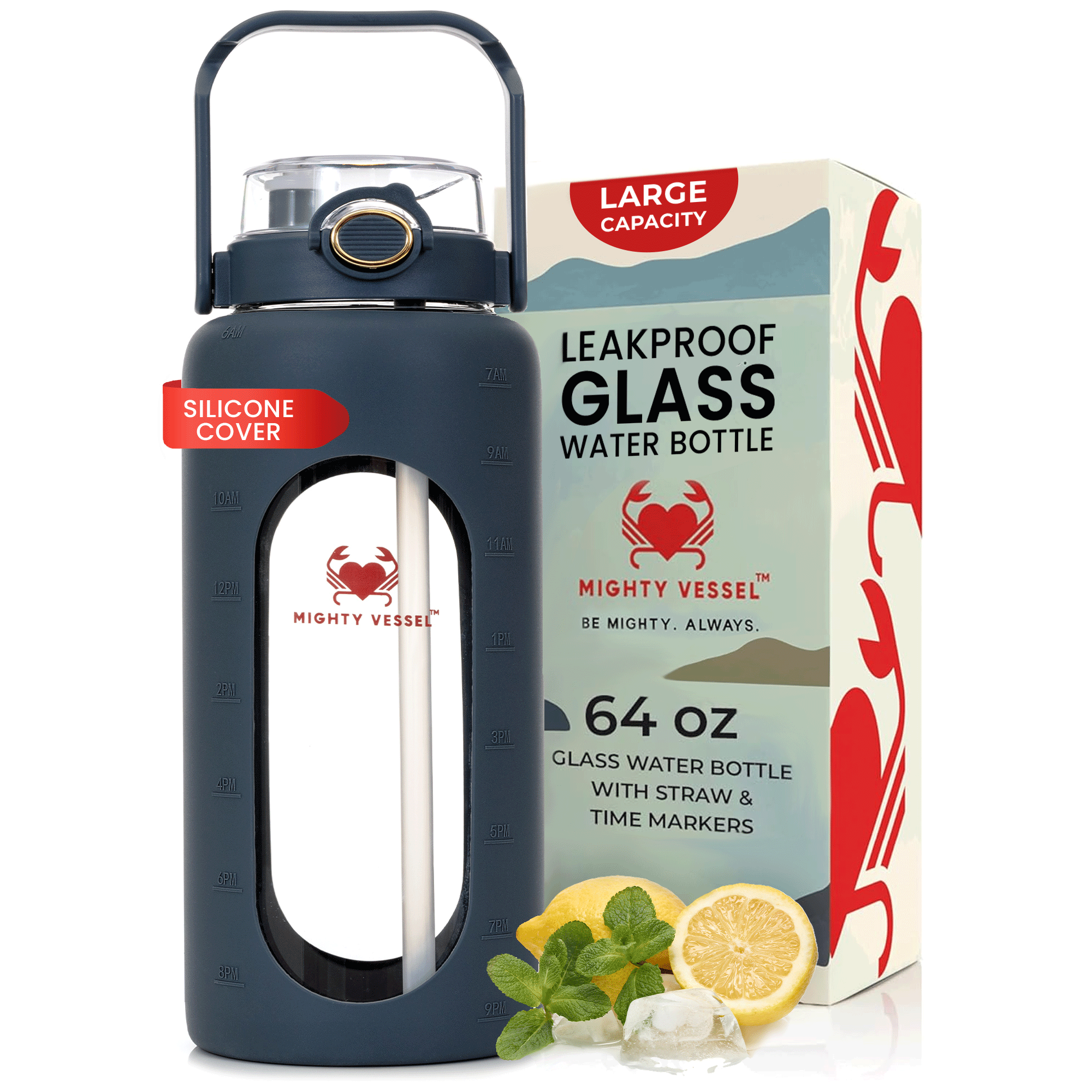Holdbar glasflaske med 64-ounce kapacitet til daglig brug