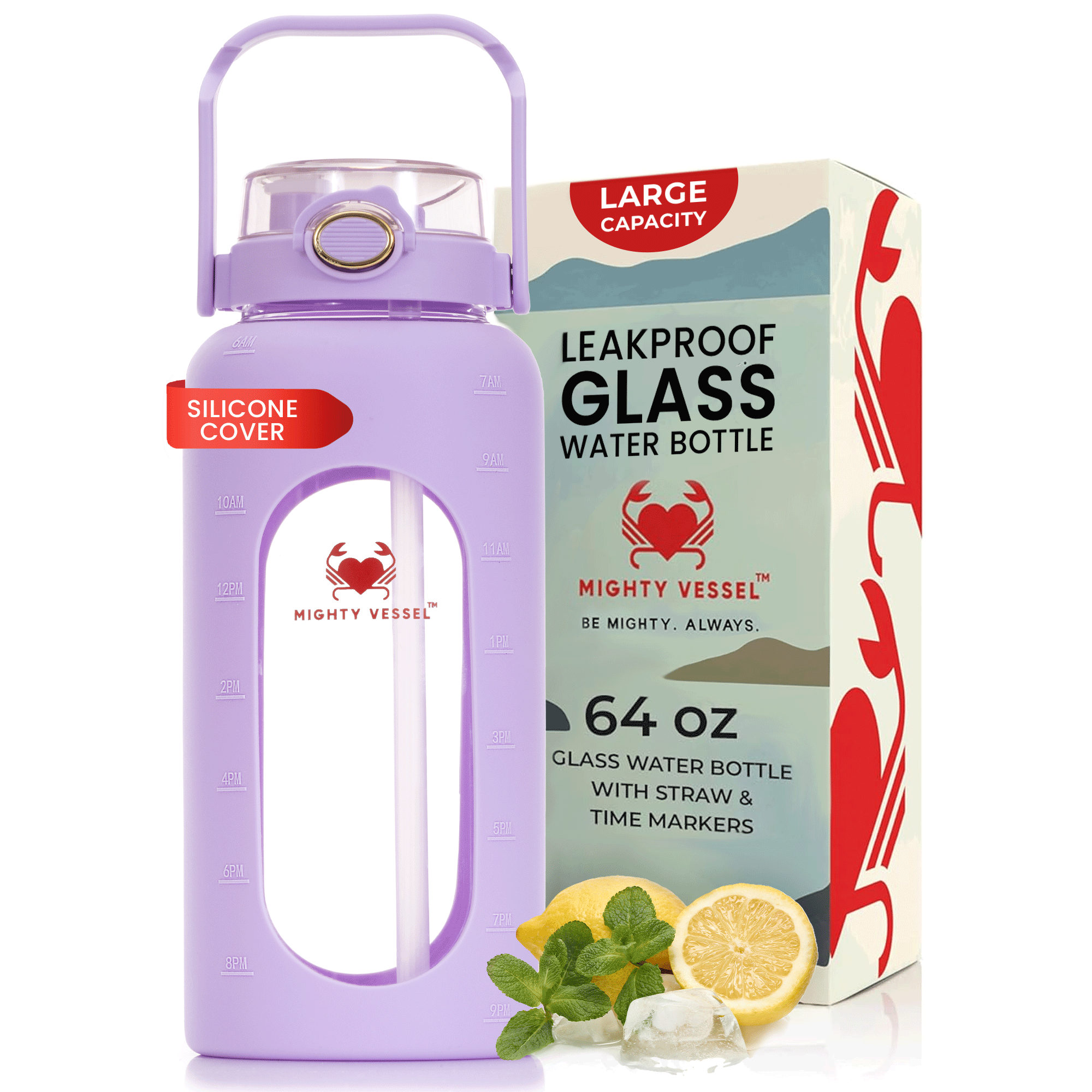 Holdbar glasflaske med 64-ounce kapacitet til daglig brug