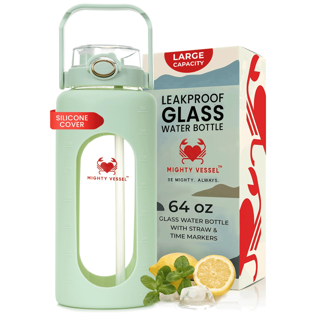 Holdbar glasflaske med 64-ounce kapacitet til daglig brug