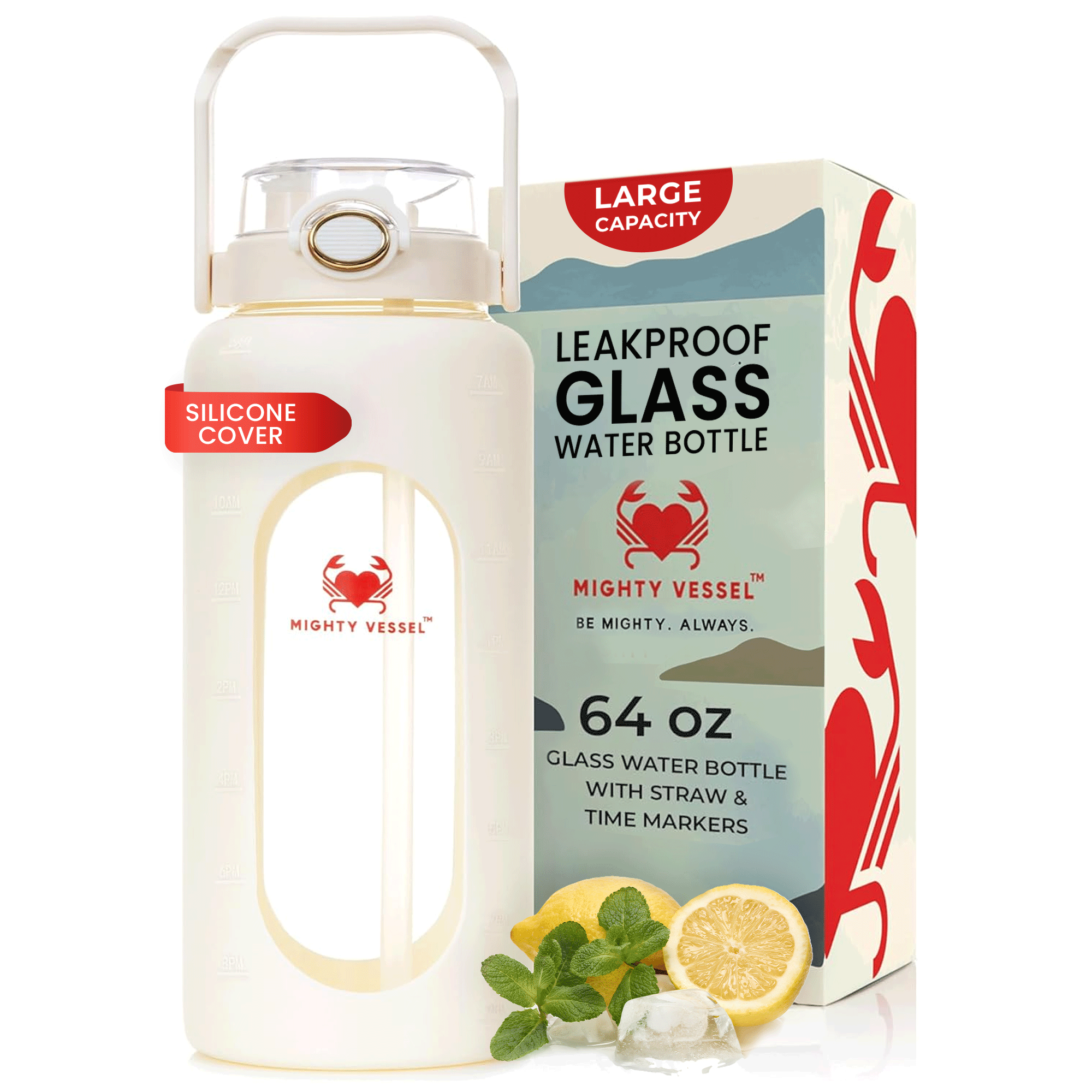Holdbar glasflaske med 64-ounce kapacitet til daglig brug