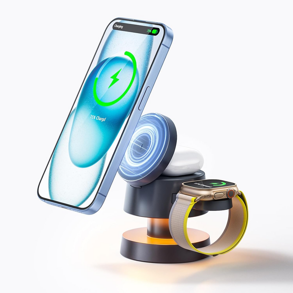 Bordlampe med magnetisk trådløs oplader 4-i-1 til iPhone, AirPods og Apple Watch