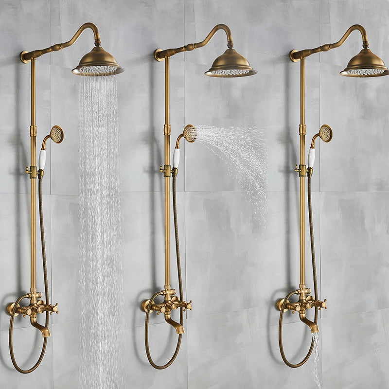 Installation de douche encastrée en laiton antique Marlen pour usage intérieur ou extérieur