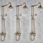 Installation de douche encastrée en laiton antique Marlen pour usage intérieur ou extérieur