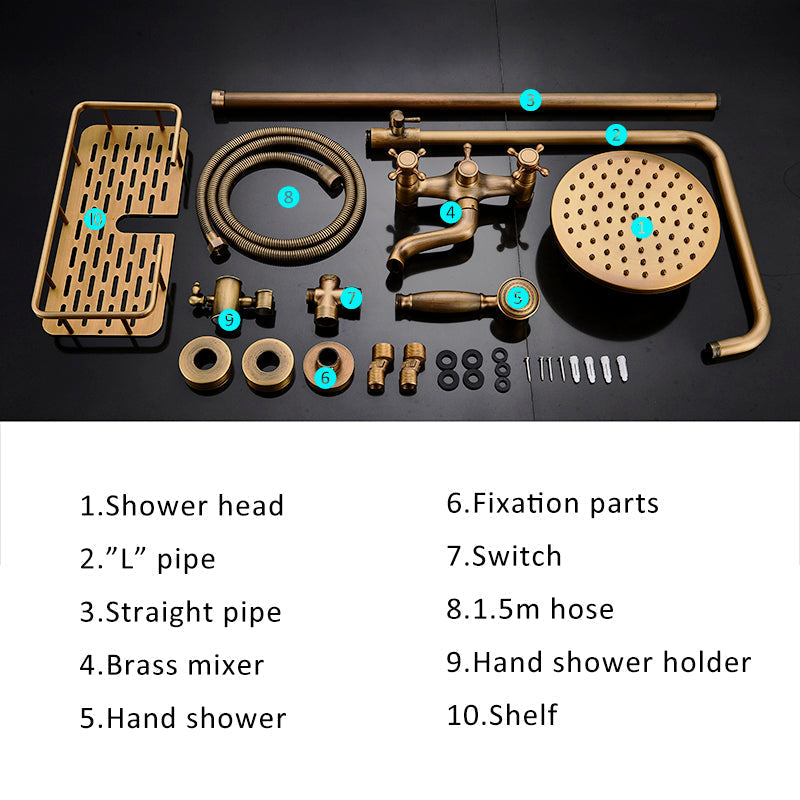 Vintage Copper Shower Set With Brass Faucet And Functional Shower Heads