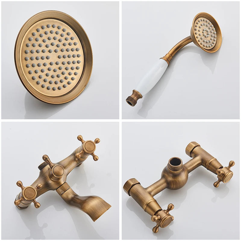 Installation de douche encastrée en laiton antique Marlen pour usage intérieur ou extérieur