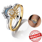 Anillo de Cristal Plateado Lunara con Diseño de Sol y Luna para un Look Celestial Audaz