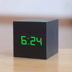 VerdiaCube Alarm Clock With Wooden Finish Shows Time, Date And Temperature