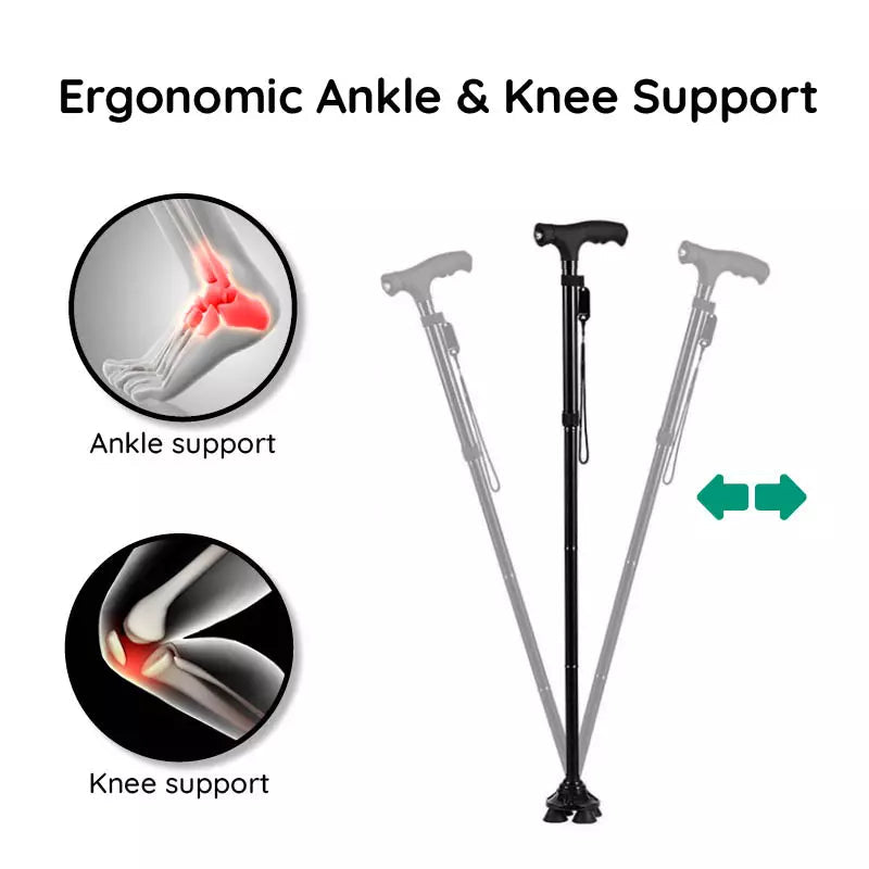 StrideFlex Lightweight Walking Cane With LED And Foldable Design