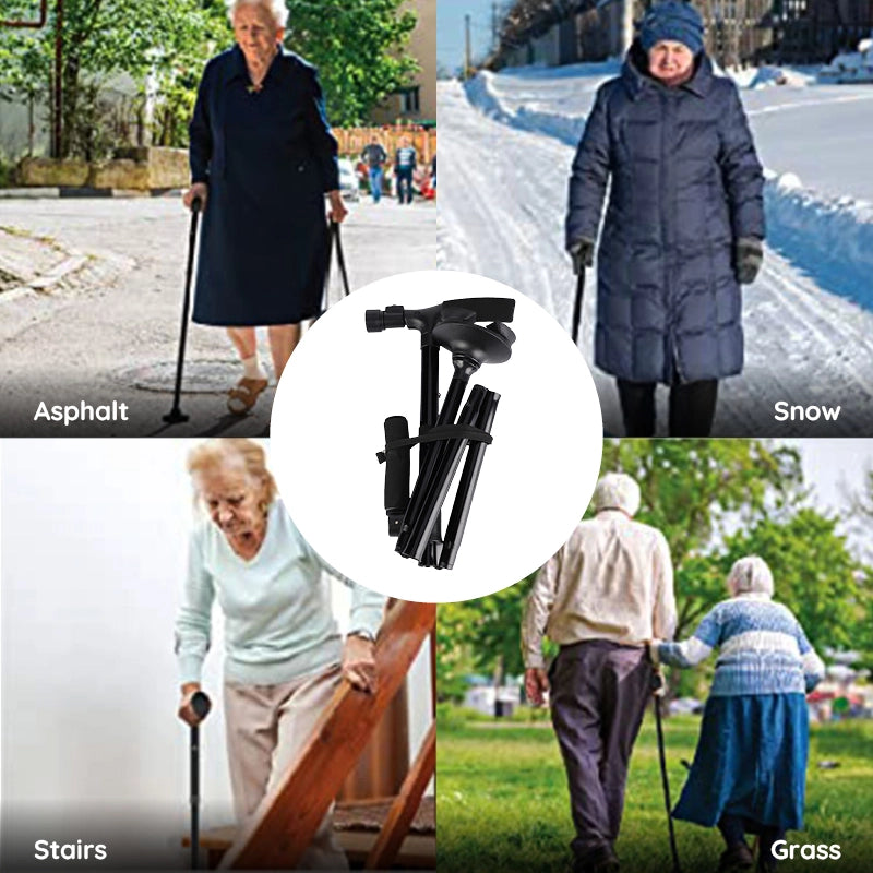 StrideFlex Lightweight Walking Cane With LED And Foldable Design