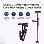 StrideFlex Lightweight Walking Cane With LED And Foldable Design