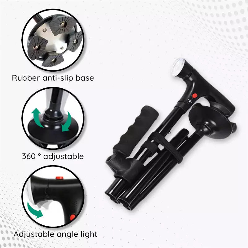 StrideFlex Lightweight Walking Cane With LED And Foldable Design