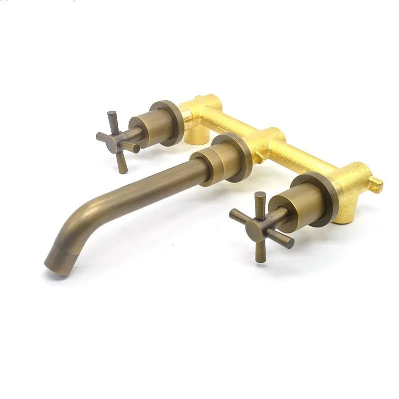 Lorien Two-Handle Brass Faucet Wall Mount In Vintage Style