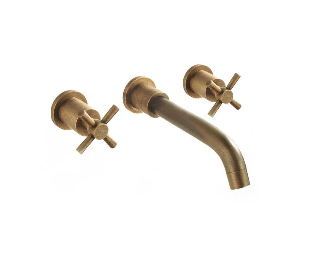 Lorien Two-Handle Brass Faucet Wall Mount In Vintage Style