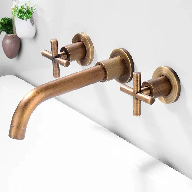 Lorien Two-Handle Brass Faucet Wall Mount In Vintage Style