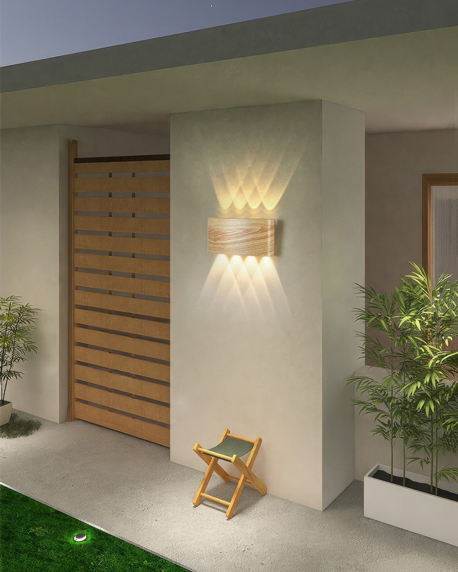 Aplique LumaVerde con Textura de Madera Iluminación LED Exterior Resistente al Clima