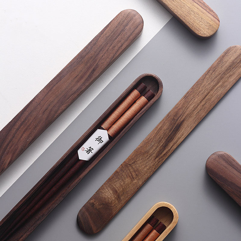 Sumpit Nova Diperbuat Daripada Kayu Walnut Hitam Dengan Benang Hiasan Dalam Kotak Kayu