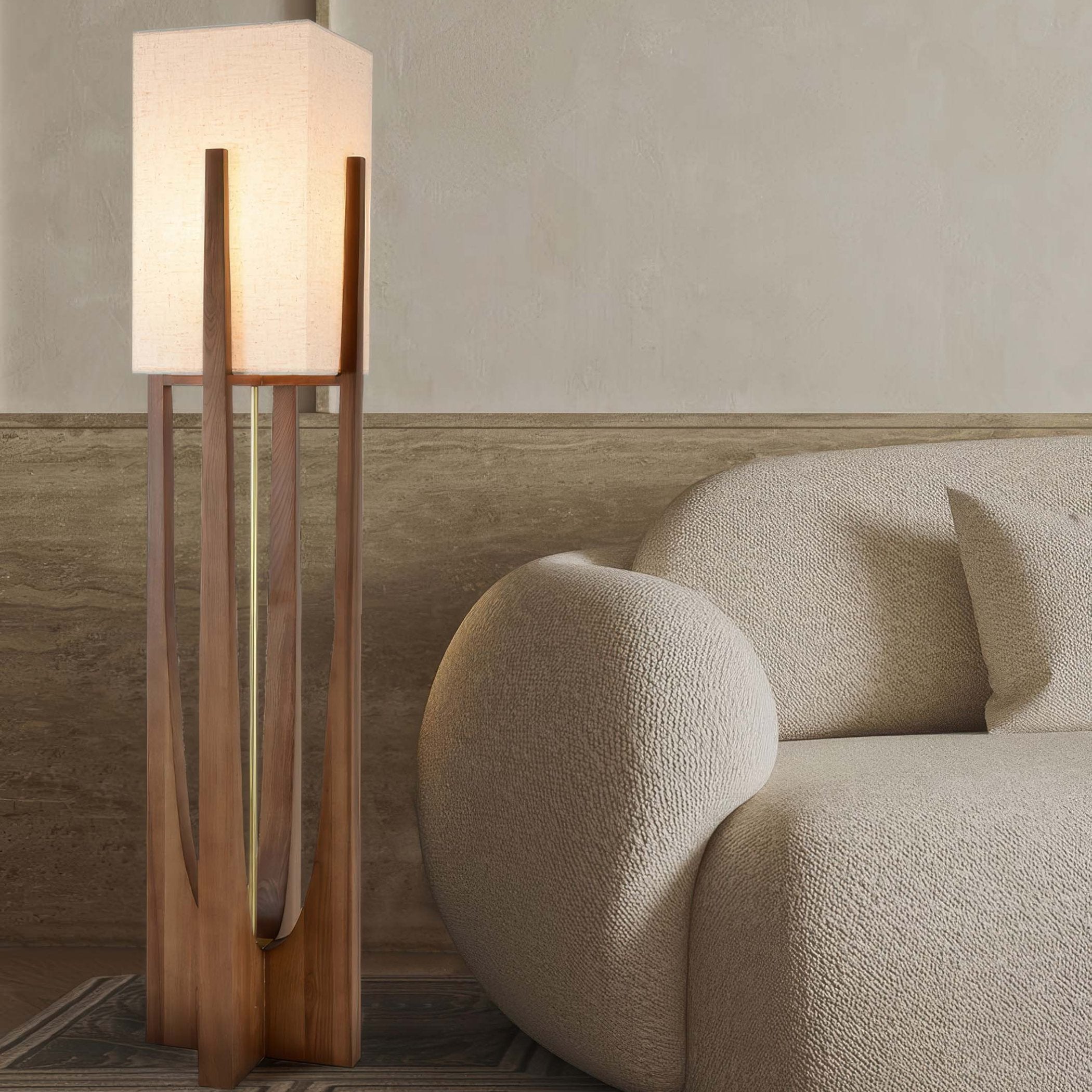 Caelum Walnut Floor Lamp Featuring Linen Shade For Living Rooms