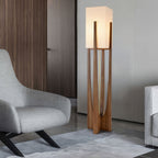 Caelum Walnut Floor Lamp Featuring Linen Shade For Living Rooms