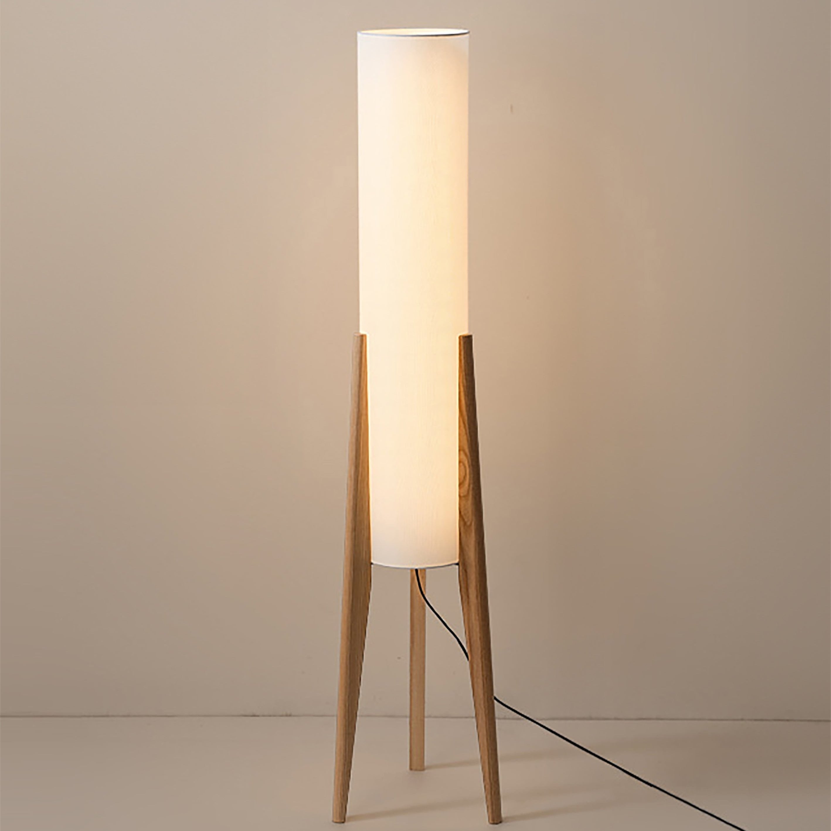 Liora Walnut Wood Floor Lamp With Soft Shade For Living Rooms
