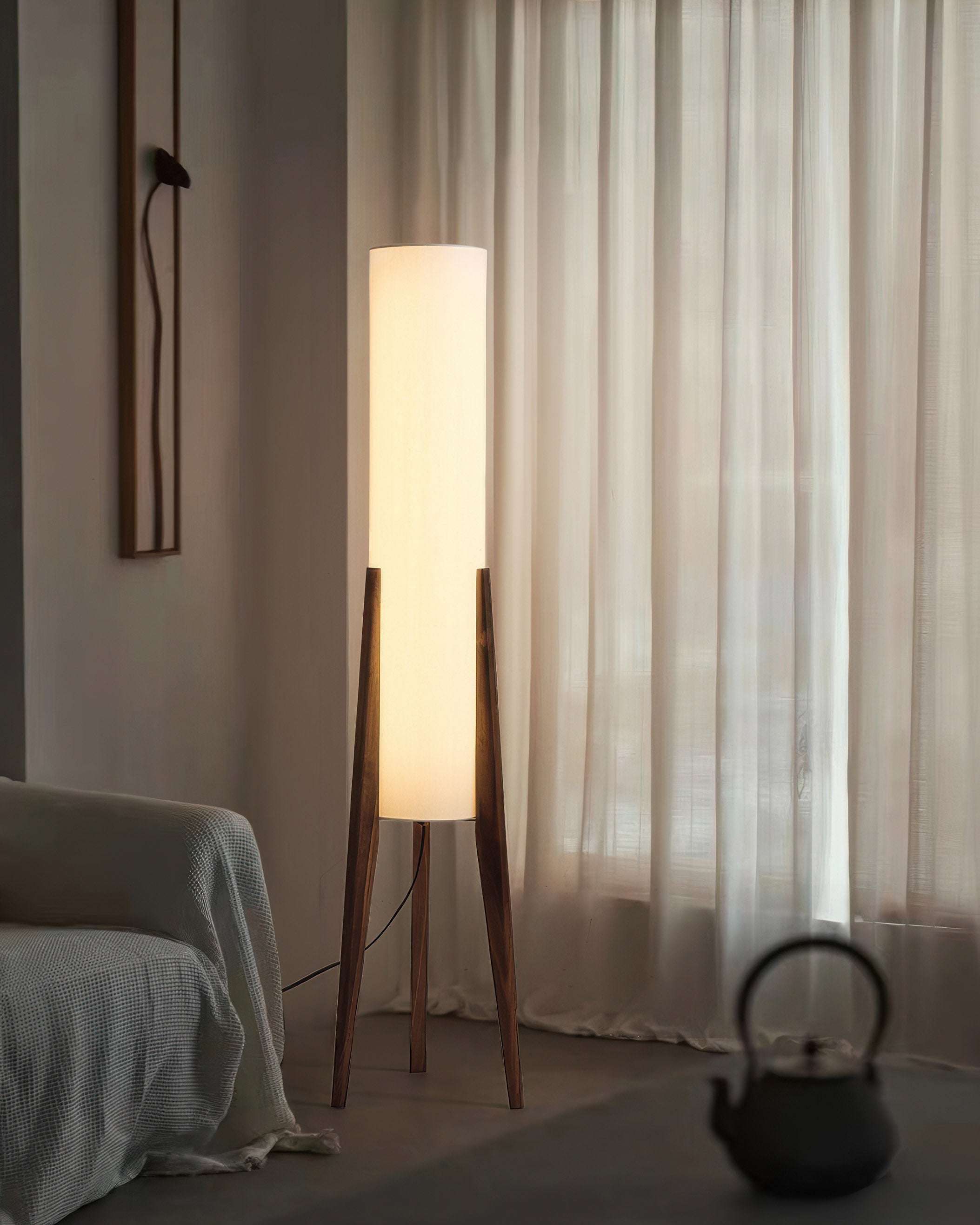 NovaOak Walnut Floor Lamp Featuring Fabric Shade for Living Rooms