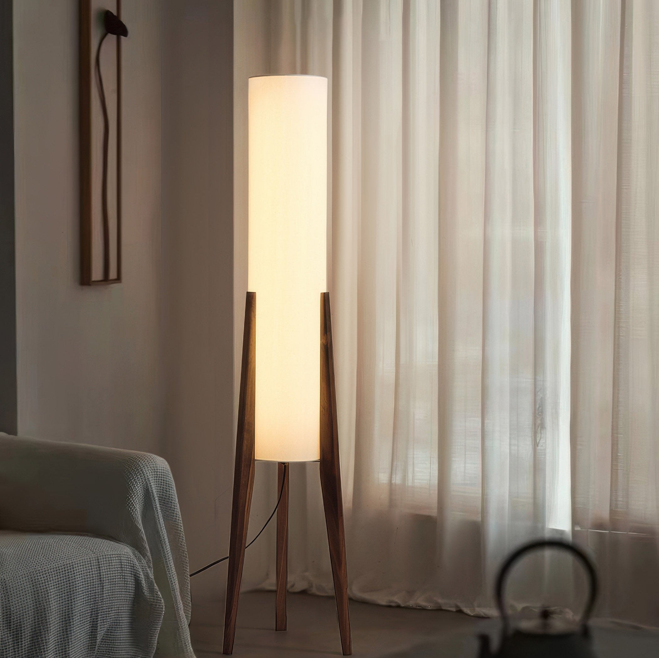 Liora Walnut Wood Floor Lamp With Soft Shade For Living Rooms