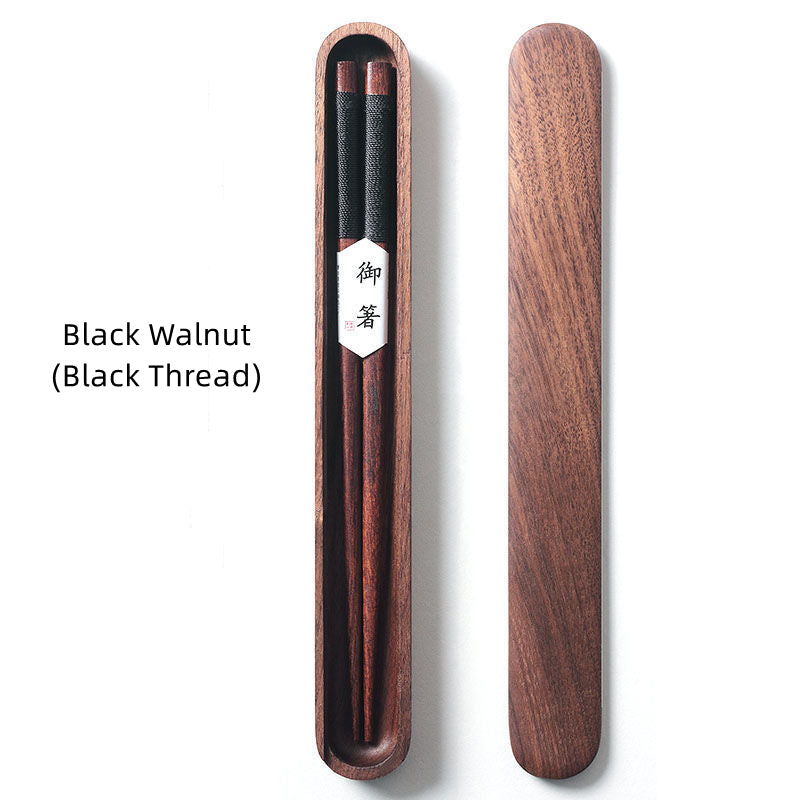 Sumpit Nova Diperbuat Daripada Kayu Walnut Hitam Dengan Benang Hiasan Dalam Kotak Kayu