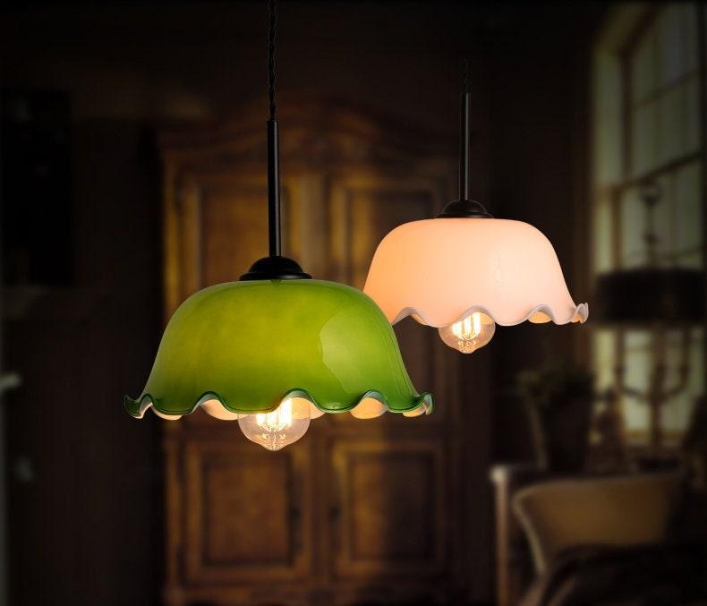Lampadario Aurelle con vetro opalino e paralume a fazzoletto, lampadina inclusa