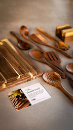 Conjunto de 9 Peças de Utensílios de Cozinha em Teca Natural
