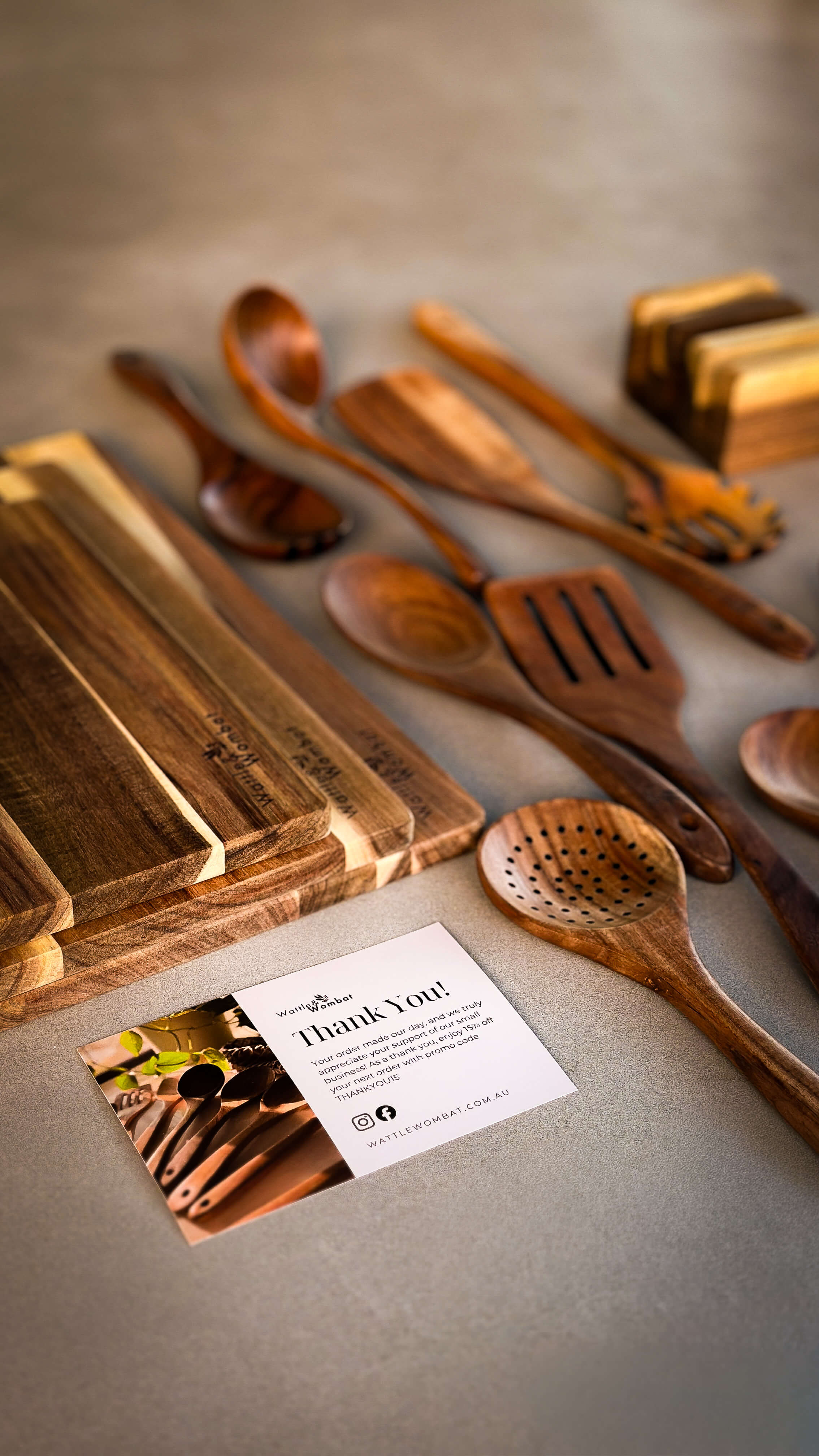 Conjunto de 9 Peças de Utensílios de Cozinha em Teca Natural