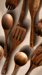 Conjunto de 9 Peças de Utensílios de Cozinha em Teca Natural