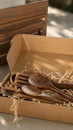 Conjunto de 9 Peças de Utensílios de Cozinha em Teca Natural